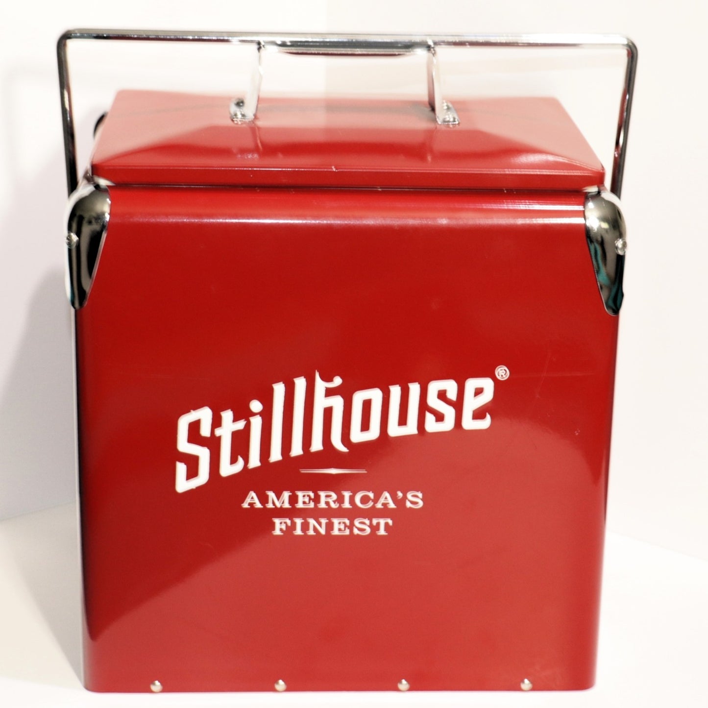 Stillhouse Red Metal Cooler Ice Chest Retro Locking Handle 12 Can Bar Decor