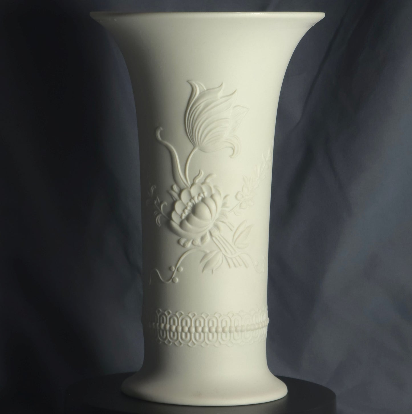 AK Kaiser Matte White Bisque Porcelain Vase w/ Floral Relief - Model 384/20