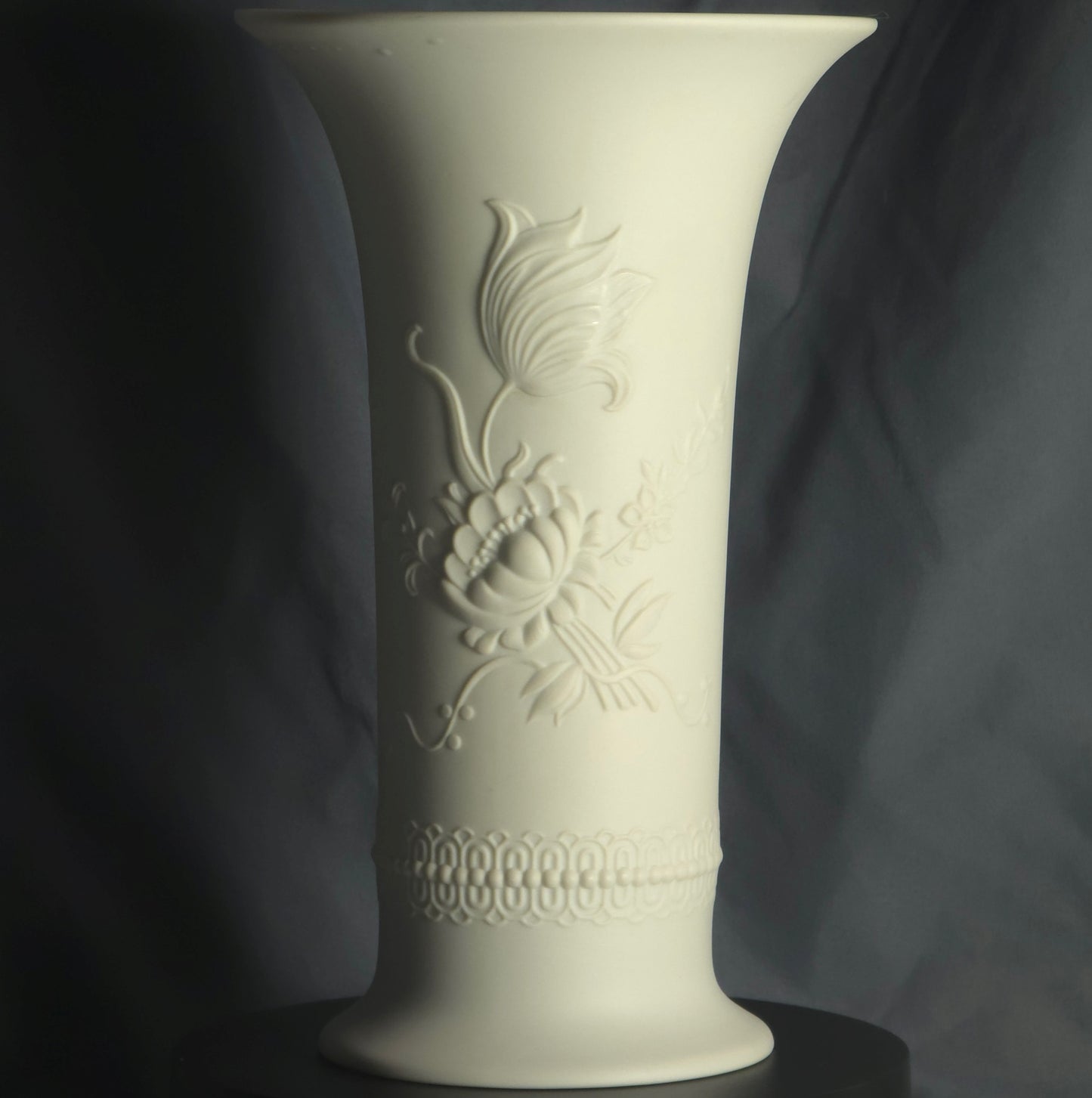 AK Kaiser Matte White Bisque Porcelain Vase w/ Floral Relief - Model 384/20