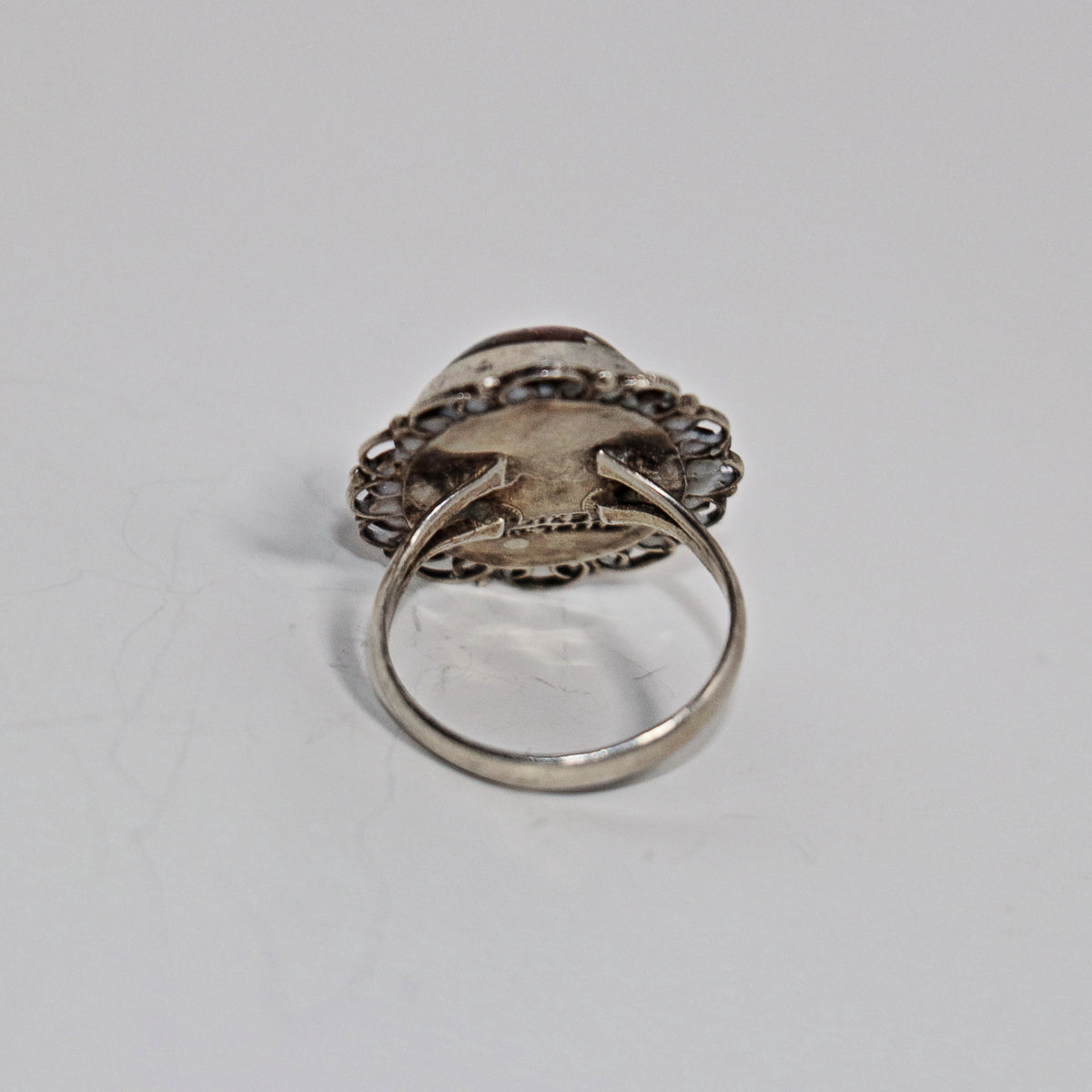 Vintage Mexican Sterling Silver Iridescent Glass Statement Ring